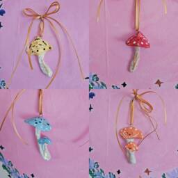 Mushroom Spirits Handmade Ceramic Mushrooms. Christmasmas Decoration Baubles. Pottery Gifts. Christmas Presents. Gold Details & Ribbons - thumbnail 3