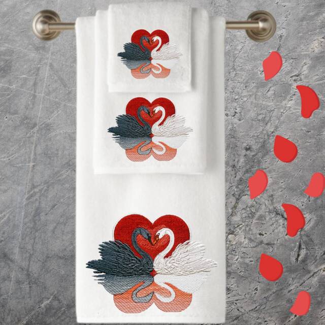 Personalized Embroidered Towel Set, Swan Wedding Gift, Luxury Cotton