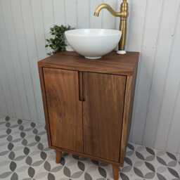 The Brampton/A Handmade Solid Sapele Wood Bathroom Vanity Unit With Tapered Legs - thumbnail 2