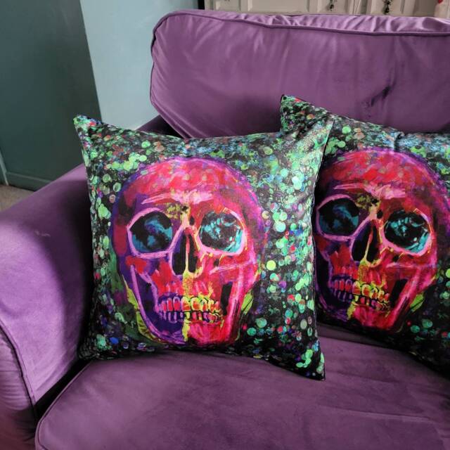 Skull Velvet Cushion Cover Edgy Glam Rock Home Decor - image 1