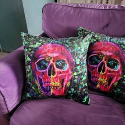Skull Velvet Cushion Cover Edgy Glam Rock Home Decor - thumbnail 1