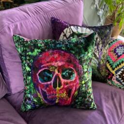 Skull Velvet Cushion Cover Edgy Glam Rock Home Decor - thumbnail 3