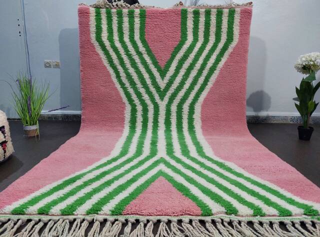 Handmade Beni Ourain Rug Pink & Green Checkered Moroccan Rug - image 1