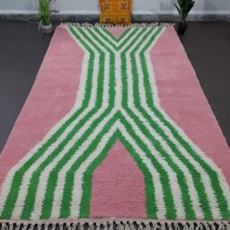 Handmade Beni Ourain Rug Pink & Green Checkered Moroccan Rug - thumbnail 2