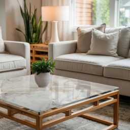Elegant Marble With Veins Glass Table Top, White Durable Tempered Tabletop, Cover - thumbnail 3