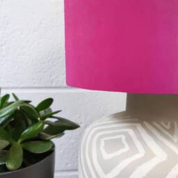 Pink Velvet Drum Lampshade With Lush Green Leaves Lining, Large Tropical Lightshade - thumbnail 3