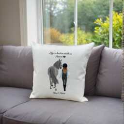 Personalized Horse & Rider Pillow, Equestrian Gift, Custom Portrait Cushion - thumbnail 2