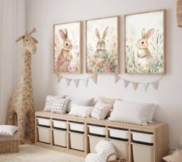 Woodland Nursery Prints, Set Of 3 Prints, Neutral Wall Art, Decor, Nursery Art Cute Animal Prints - thumbnail 1