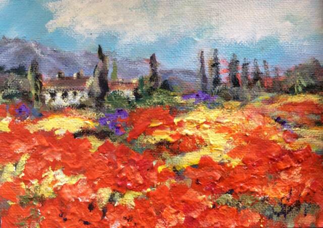 Tuscany Landscape Poppy Field Original Painting 5 X 7