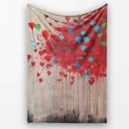 Girl Releasing Colourful Heart Balloons Street Art, All Season Comfort, Stylish Room Decoration - Super Soft Fleece Blanket Bed Sofa Throw