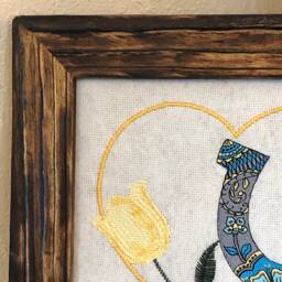 Horse Head Picture Frame, Embroidered Wall Hanging On Screen, Handmade Charred Pinewood Cowboy Rodeo Western Cream Brown, Horse Shoe - thumbnail 4