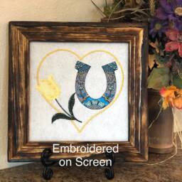 Horse Head Picture Frame, Embroidered Wall Hanging On Screen, Handmade Charred Pinewood Cowboy Rodeo Western Cream Brown, Horse Shoe - thumbnail 2