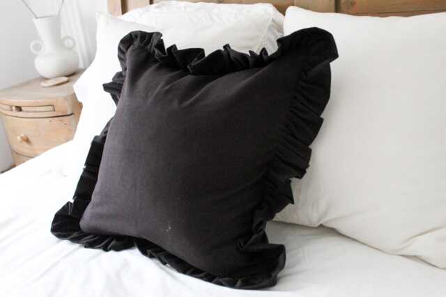 Black Ruffle Cotton Cushion Cover - Frilly Farmhouse Throw Pillow - 45x45cm - image 1