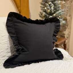 Black Ruffle Cotton Cushion Cover - Frilly Farmhouse Throw Pillow - 45x45cm - thumbnail 3
