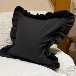 Black Ruffle Cotton Cushion Cover - Frilly Farmhouse Throw Pillow - 45x45cm - thumbnail 2