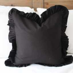 Black Ruffle Cotton Cushion Cover - Frilly Farmhouse Throw Pillow - 45x45cm - thumbnail 4