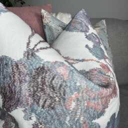 Pink/Blue Embroidered Abstract Cushion Cover - Modern Design For Sofa Or Bed Double Sided Designer John Lewis Fabric - thumbnail 3
