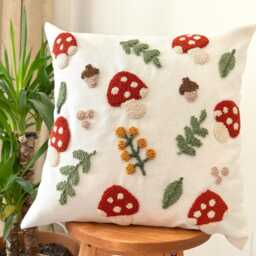 Handmade Mushroom Pillow Cover Tufted Autumn Home Decor - thumbnail 2