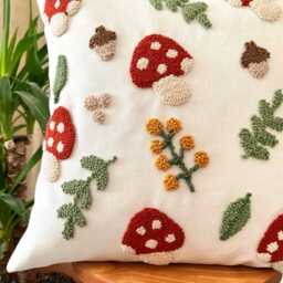 Handmade Mushroom Pillow Cover Tufted Autumn Home Decor - thumbnail 3