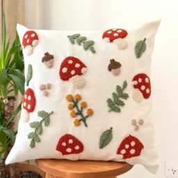 Handmade Mushroom Pillow Cover Tufted Autumn Home Decor - thumbnail 1