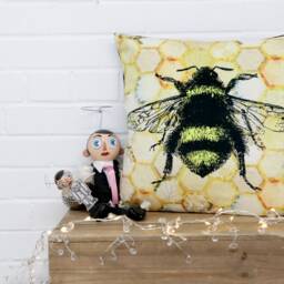 Yellow Bee Cushion Velvet 45cm X Cushions Pillows Limited Edition Honeycomb Bees Manchester - thumbnail 2