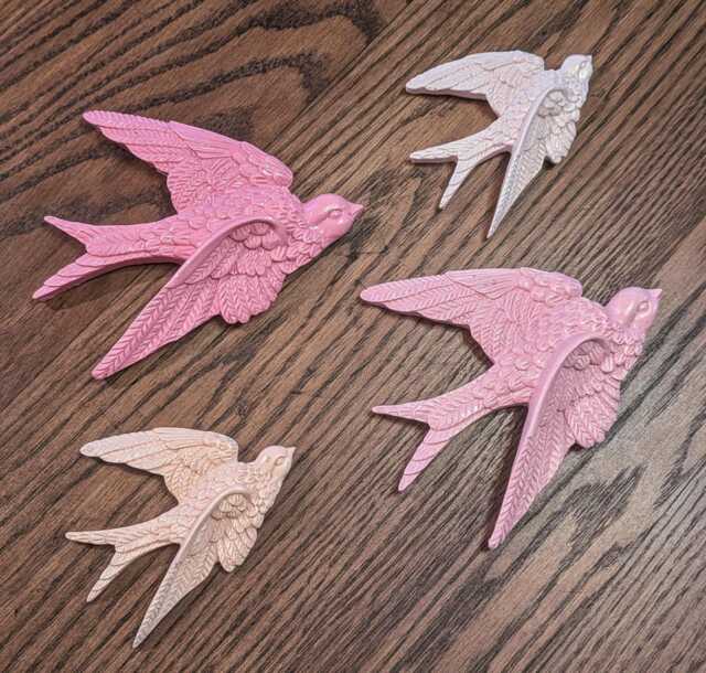 Flying Swallow Wall Decor - Set Of 4 Handmade Bird Art- Jesmonite - image 1