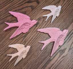 Flying Swallow Wall Decor - Set Of 4 Handmade Bird Art- Jesmonite - thumbnail 1