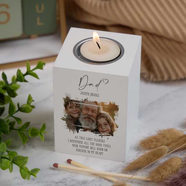 Memorial Dad Tea Light Holder Bereavement Sympathy Gift With Photo - image 1