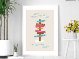 Travel & Get Lost - Wall Print Abstract Art Beach Holiday Sweet Quote Gift Idea Bespoke Poster A5 A4 A3 Framed Or Unframed - thumbnail 1