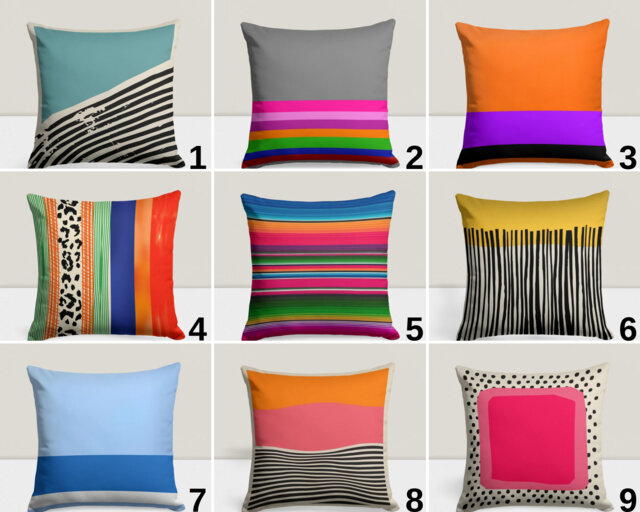Colourful Boho Cushion Cover, Abstract Mid Century Modern Design, Geometric Stripe, Bedroom Charm, Living Room Decor Pillow Case - image 1