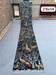 4??15 Ft Afghan Chobi Rug - Tribal Wool Animal Motifs Black Background - thumbnail 1