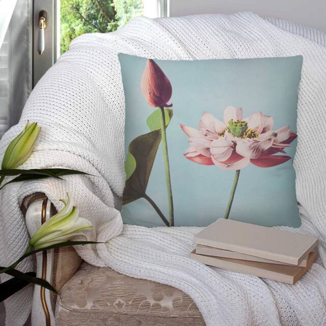 Japanese Lotus Flower Ogawa Kazumasa Bright Colourful Super Soft Decorative Pillow Throw Cushion, Case Cover Or With Filling Luxury Velvet