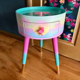 Pink Malibu Side Table, Mint & Pink Ombre, Sunset, Flamingo, Palm Springs Nightstand , Doll Detail, Taller Legs - thumbnail 1
