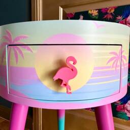 Pink Malibu Side Table, Mint & Pink Ombre, Sunset, Flamingo, Palm Springs Nightstand , Doll Detail, Taller Legs - thumbnail 2