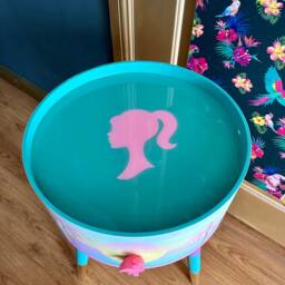 Pink Malibu Side Table, Mint & Pink Ombre, Sunset, Flamingo, Palm Springs Nightstand , Doll Detail, Taller Legs - thumbnail 3