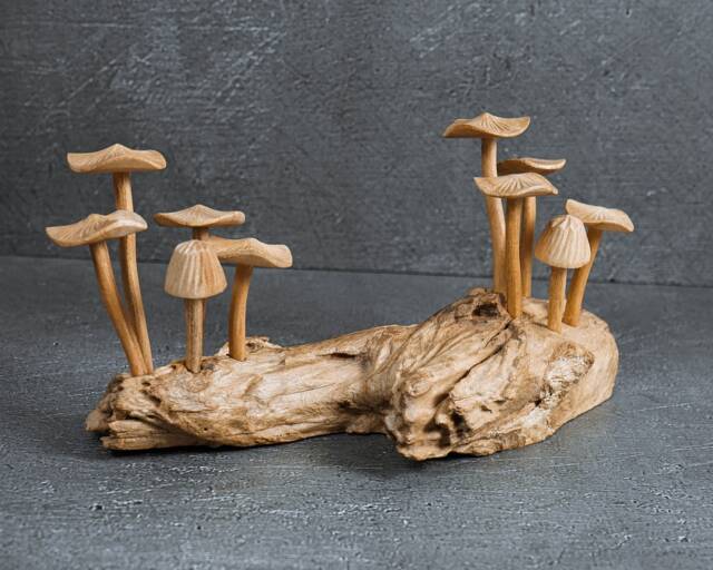 Wood Carving Mushroom Forest Driftwood Tabletop Ornament, 9 - image 1