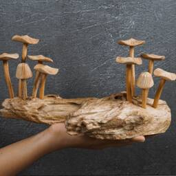 Wood Carving Mushroom Forest Driftwood Tabletop Ornament, 9 - thumbnail 4