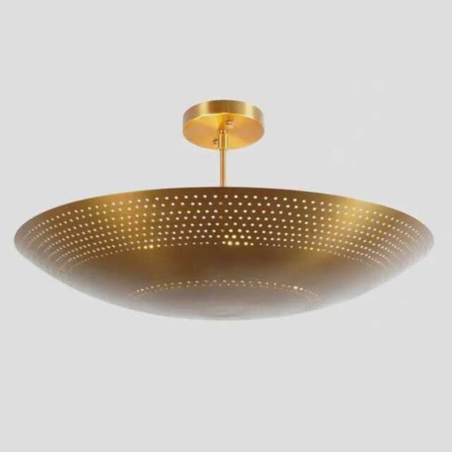 Perforated Brass Ceiling Light, Mid Century Flush Mount Fixture, Entryway Hallway Lamp - image 1