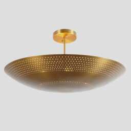 Perforated Brass Ceiling Light, Mid Century Flush Mount Fixture, Entryway Hallway Lamp - thumbnail 1
