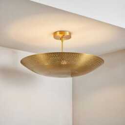Perforated Brass Ceiling Light, Mid Century Flush Mount Fixture, Entryway Hallway Lamp - thumbnail 2