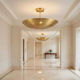 Perforated Brass Ceiling Light, Mid Century Flush Mount Fixture, Entryway Hallway Lamp - thumbnail 4