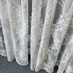 Luxury Damask Embroidered Victorian Sheer Lace Curtains Living Room Voile Tulle - Pencil Pinch Pleat - thumbnail 3