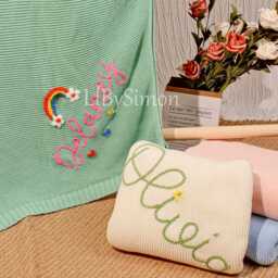 Personalized Baby Blanket Hand Embroidered Organic Cotton Knit - thumbnail 3