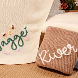Personalized Baby Blanket Hand Embroidered Organic Cotton Knit - thumbnail 2