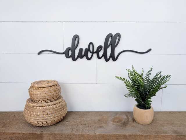 Dwell Word Cutout - Wooden Letters Wall Hanging Home Quote Sign Minimalist Design Housewarming Gift - image 1