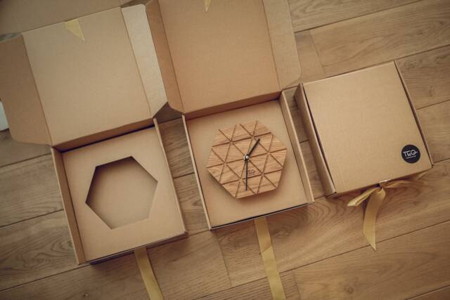Oak Hexagon Desk Clock, Modern Geometric Design - image 1