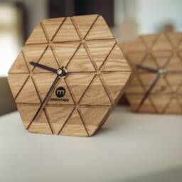 Oak Hexagon Desk Clock, Modern Geometric Design - thumbnail 4