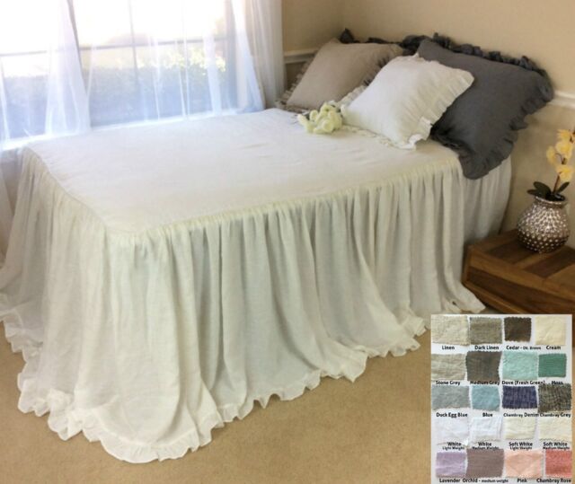 Linen Bedspread, Bed Cover, Ruffle Bedding With Mini Hem, Bedding, Shabby Chic Over 41 Colors & Patterns - image 1