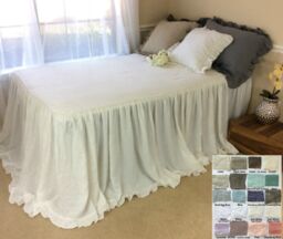 Linen Bedspread, Bed Cover, Ruffle Bedding With Mini Hem, Bedding, Shabby Chic Over 41 Colors & Patterns - thumbnail 1