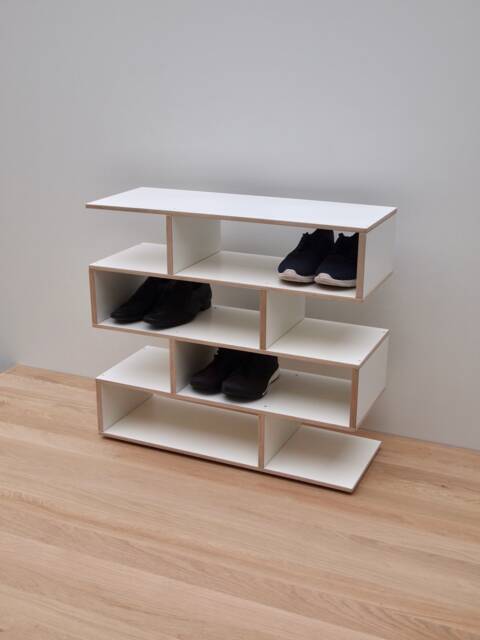 Zigzag White Shoe Rack Modular Birch Plywood Storage - image 1